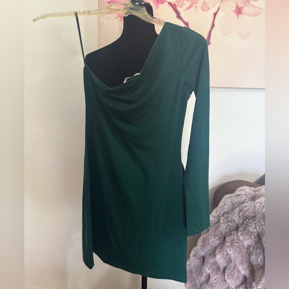 Reformation Women's S Emerald Green Yara One Shoulder Dress Size S